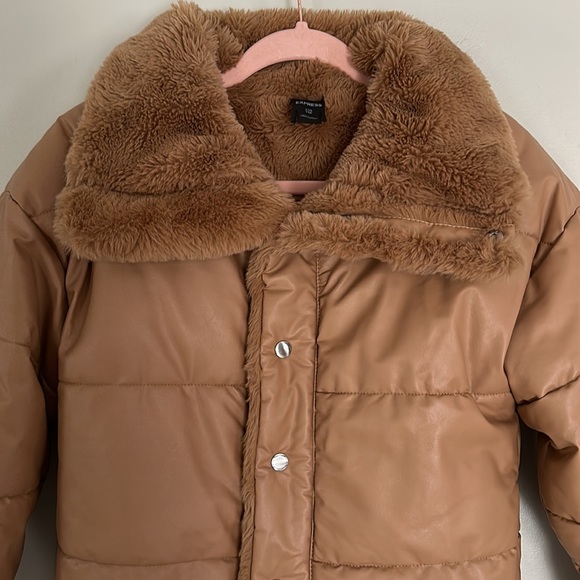 Express Reversible Vegan Leather & Faux Fur Puffer Coat - XXS - Picture 4 of 16